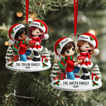 Christmas Acrylic Ornament - Expecting Couple with Santa Hats, Baby-Bump Moment, Festive Keepsake, a Unique Gift for New Mom & Dad