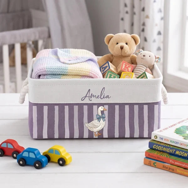 Personalized Cotton Linen Rope Basket, Sweet Animal Nursery Organizer, Creative Keepsake Gift for New Parents