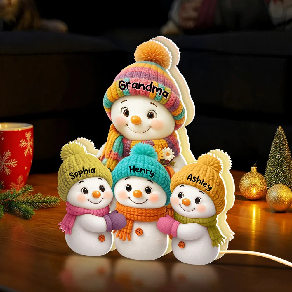 Shaped Acrylic Block Plaque Snowman Family – Cozy Winter Mantel Décor, heartwarming keepsake, perfect gift for Grandma