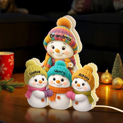 Shaped Acrylic Block Plaque Snowman Family – Cozy Winter Mantel Décor, heartwarming keepsake, perfect gift for Grandma