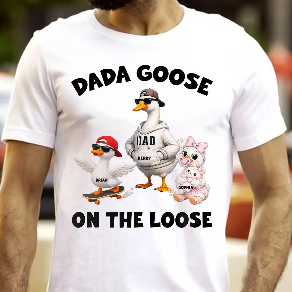 Dada Goose On The Loose Classic Tee, Playful Personalized Gift for Papa & Goose Family Laughs
