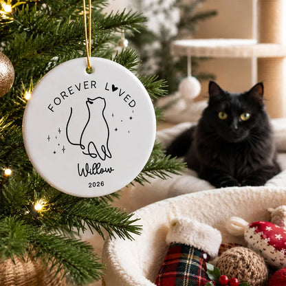 Personalized Cat Memorial Ceramic Ornament, Forever Loved Christmas Tree Keepsake, Unique Gift for Cat Owner