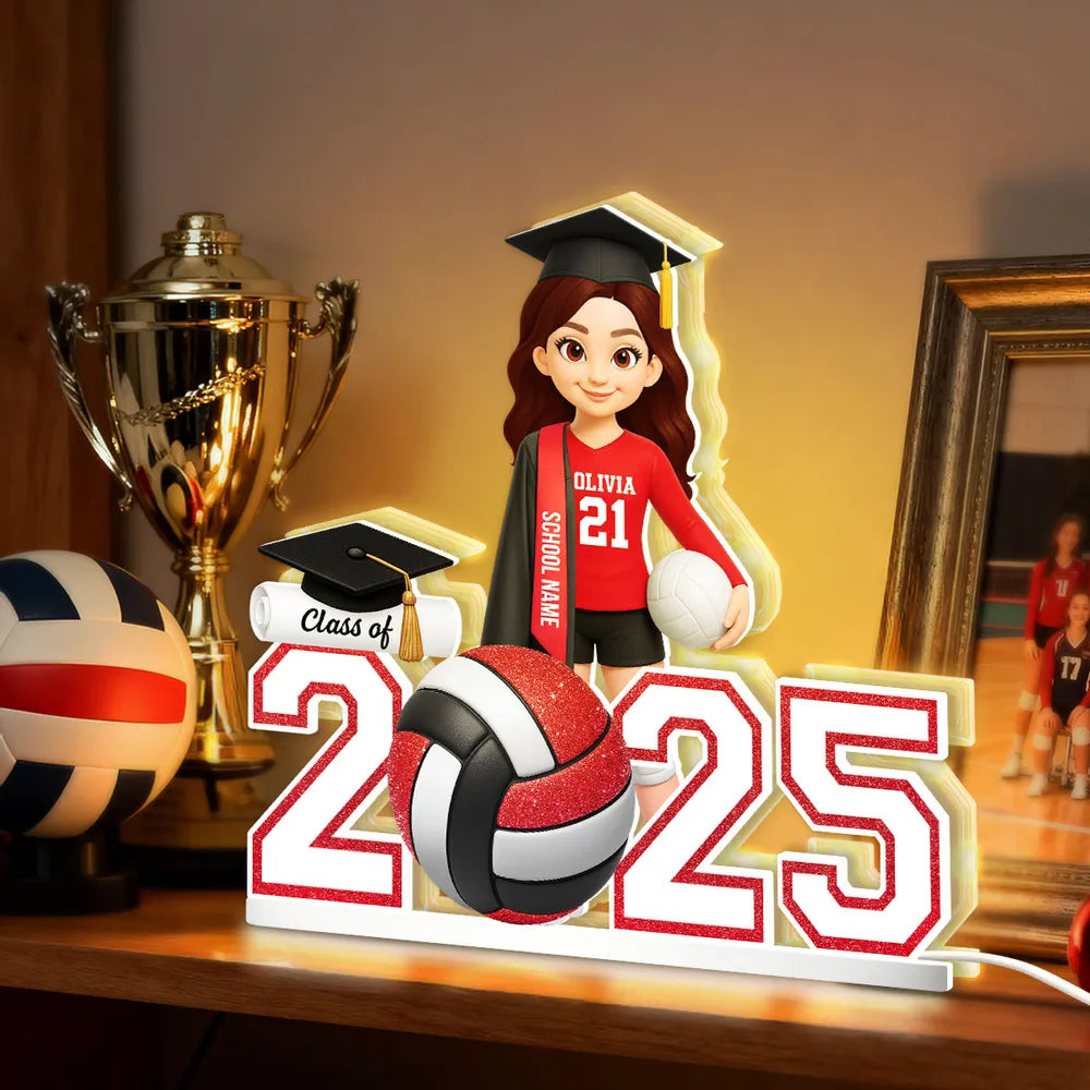 Graduation Acrylic Light Box with Custom Volleyball Player, Soft Atmosphere Lighting Keepsake for Class of 2025 and Unique Gift for Friends