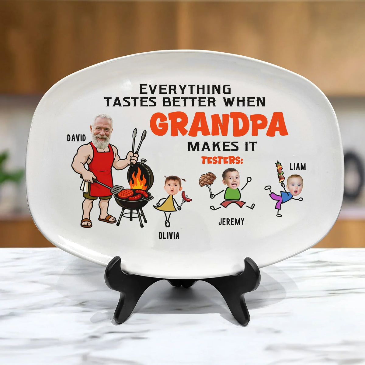 Personalized Grilling Plate for Grandpa, Funny BBQ Cartoon, Unique Creative Gift for Family Cookouts