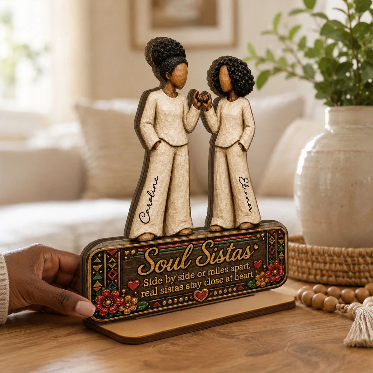 Personalized Wooden Plaque, Soul Sistas Pinky Promise in Warm Folk Style, Unique Gift for Best Friend