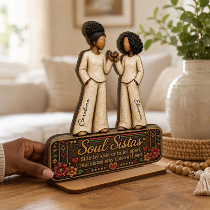 Personalized Wooden Plaque, Soul Sistas Pinky Promise in Warm Folk Style, Unique Gift for Best Friend