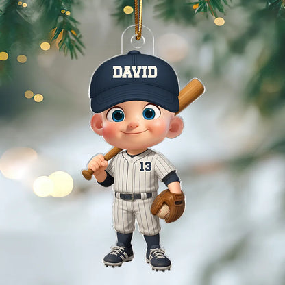 Baseball Acrylic Ornament with Cute Character Design, Customizable Holiday Tree Decoration, Perfect Gift for Kids and Families