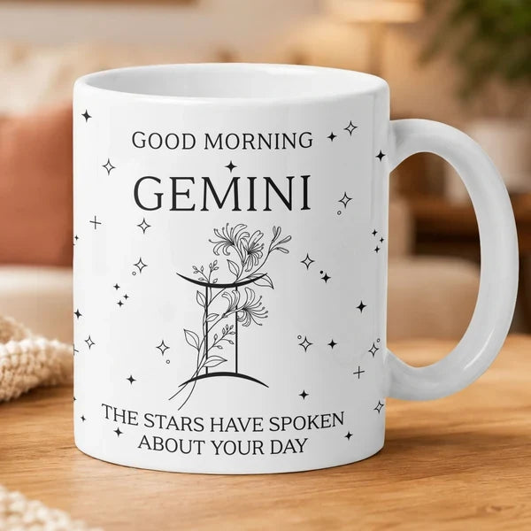 Personalized Two-Tone Mug, Good Morning Zodiac Art, Creative Gift for a Friend or Sister