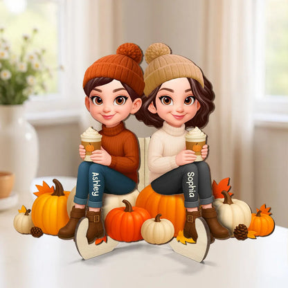 Wooden Plaque with Autumn Pumpkin Best Friends Design, Cozy Home Décor, Perfect Gift for Friendship