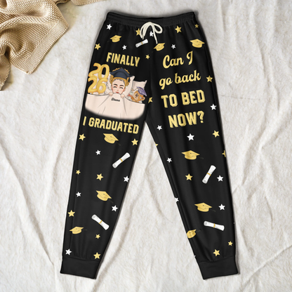 Personalized Sweatpants Graduation Gift Can I Go Back To Bed Now? Funny Custom Lounge Pants For Any Grad