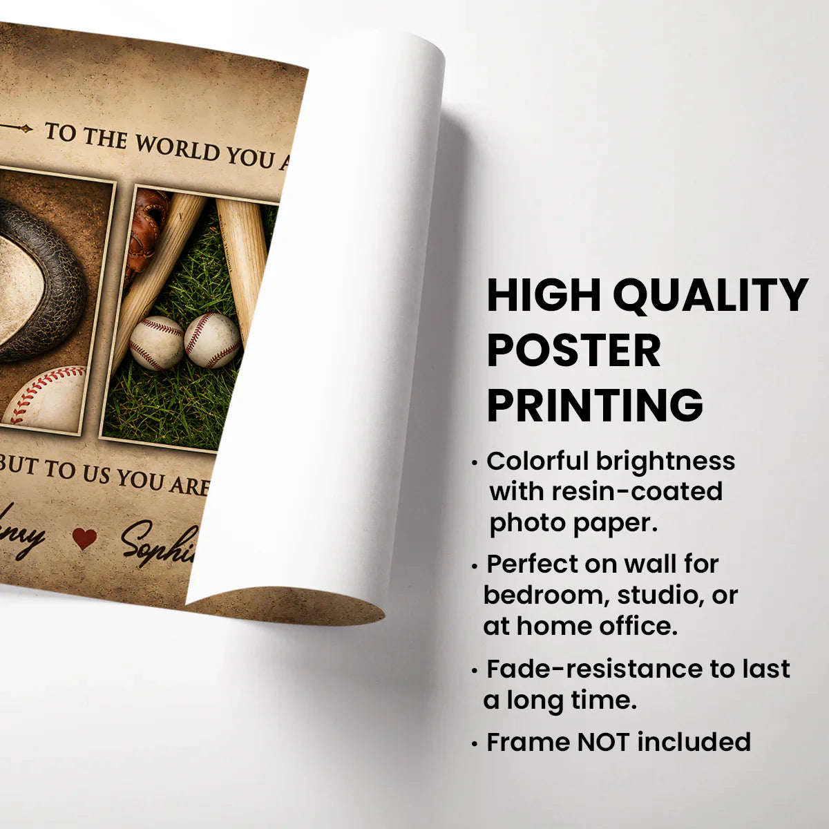 To Us You Are the World Baseball Poster, Personalized Family Wall Art, Unique Gift for Dad