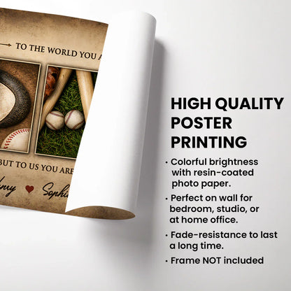 To Us You Are the World Baseball Poster, Personalized Family Wall Art, Unique Gift for Dad