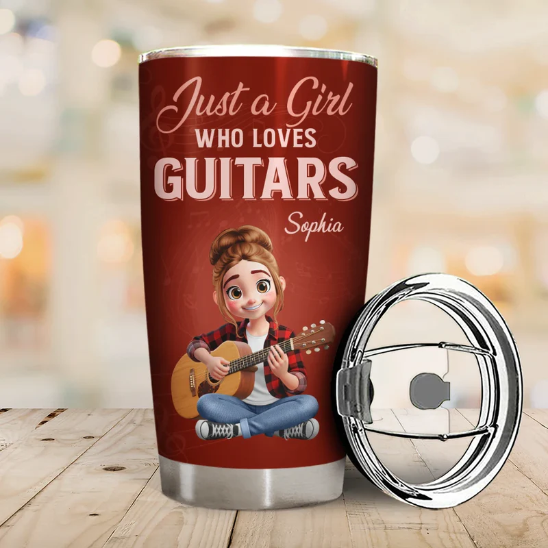 Personalized Insulated Travel Tumbler Just a Boy Who Loves Guitars, Custom Name Gift for Guitar Lovers