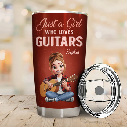 Personalized Insulated Travel Tumbler Just a Boy Who Loves Guitars, Custom Name Gift for Guitar Lovers