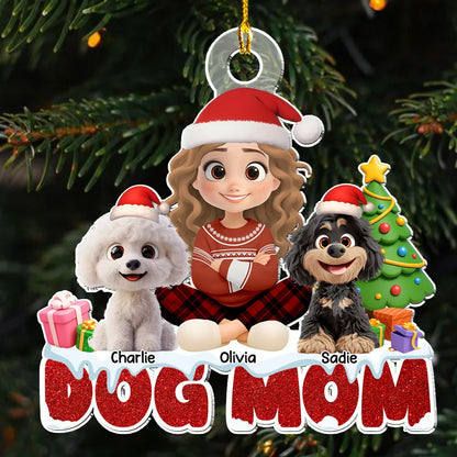Christmas Acrylic Ornament with Dog and Owner, Special Gift for Dog Mom