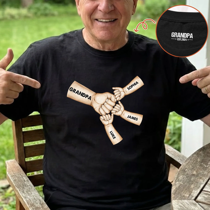 Dual Print Classic Tee Personalized Grandpa Fist Bump Design - A Sweet Family Bond Gift for Grandpa and Grandkids