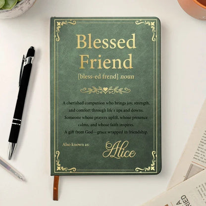 Personalized Leather Journal, Blessed Friend Christian Quote, Burgundy Vintage Style, Unique Gift for Best Friend