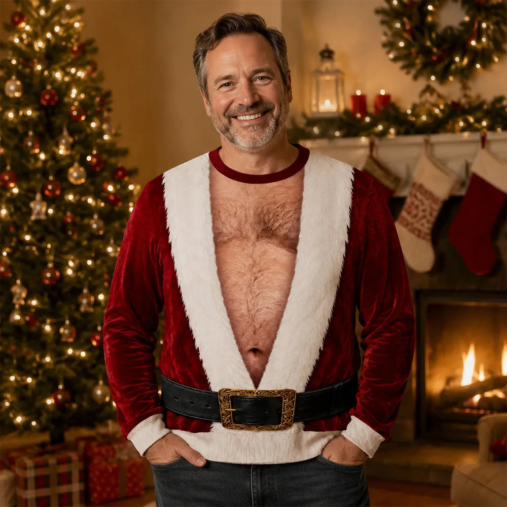 Personalized Printed Sweatshirt, Cheeky Santa Costume Design, Unique Christmas Gift for Men