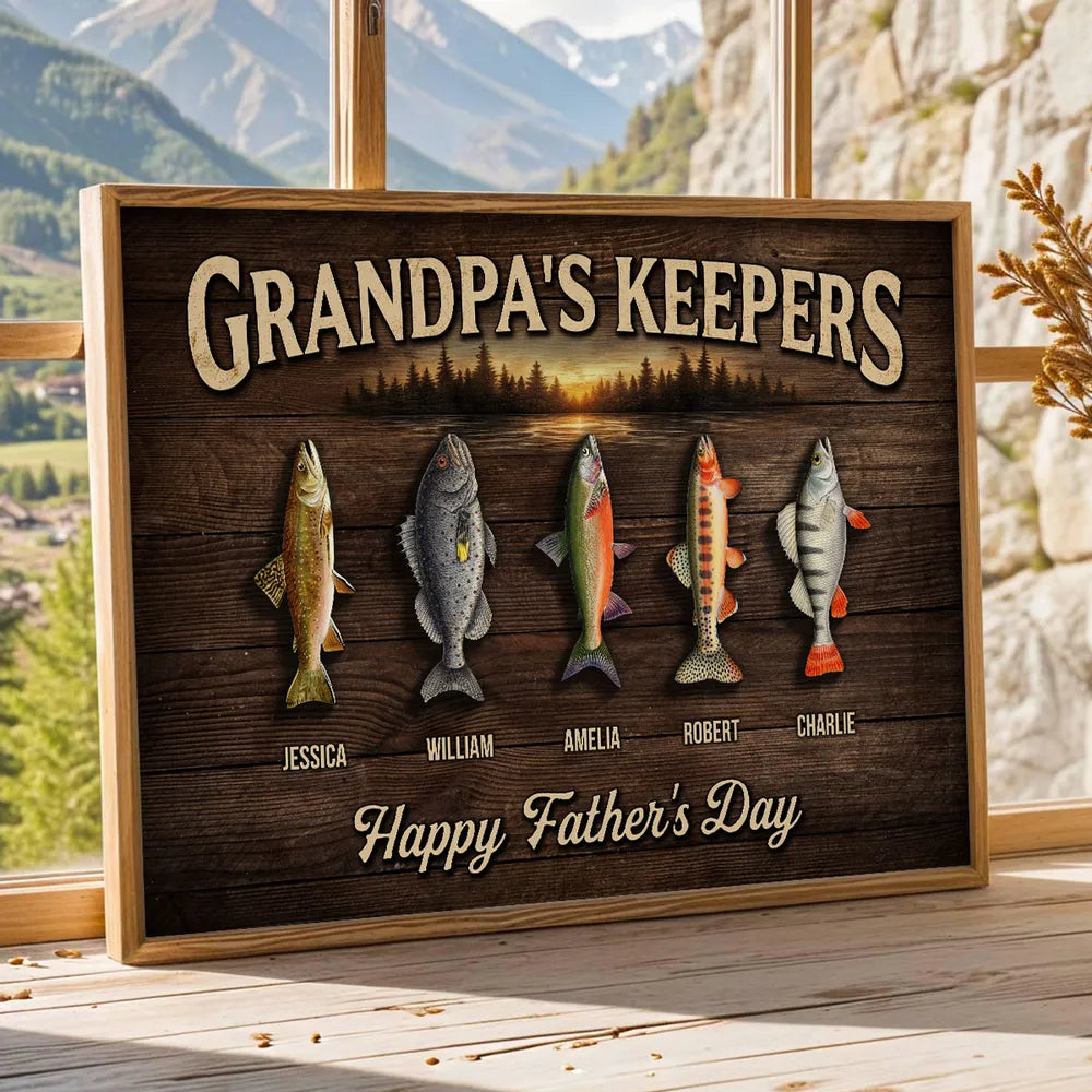 Grandpa's Keepers Poster, Custom Fishing Memory Art, Creative Gift for Grandpa & Dad