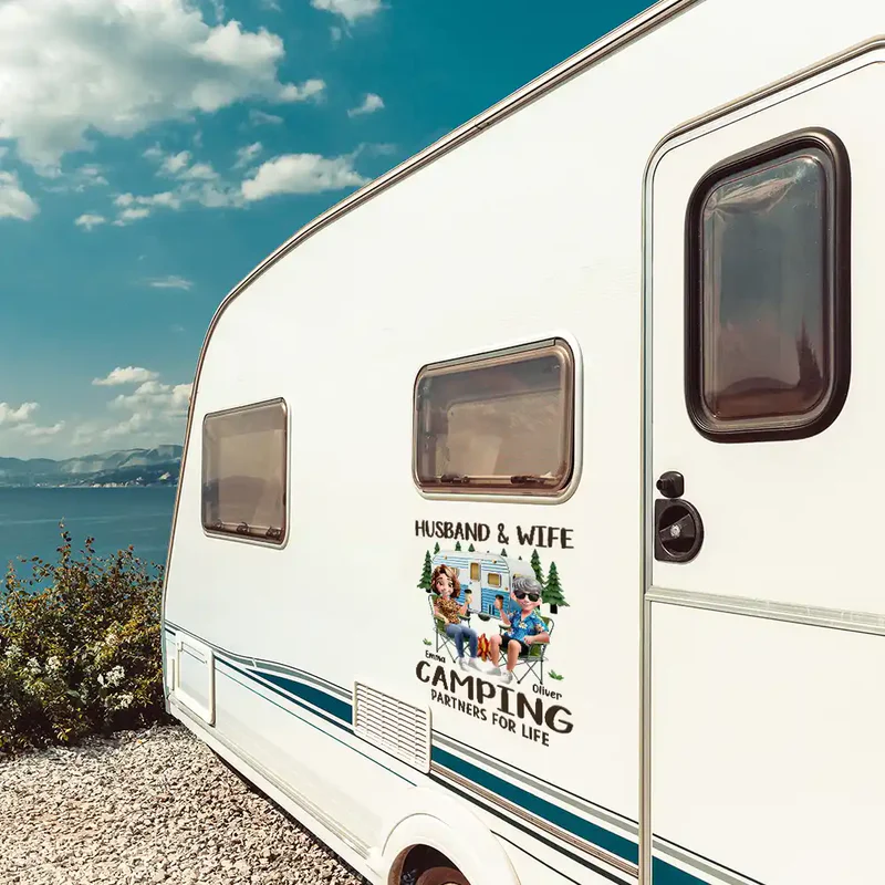 Making Memories One Campsite At A Time Sticker Decal, Personalized Campfire RV Couple Scene, Creative Gift
