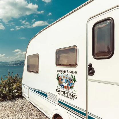 Making Memories One Campsite At A Time Sticker Decal, Personalized Campfire RV Couple Scene, Creative Gift