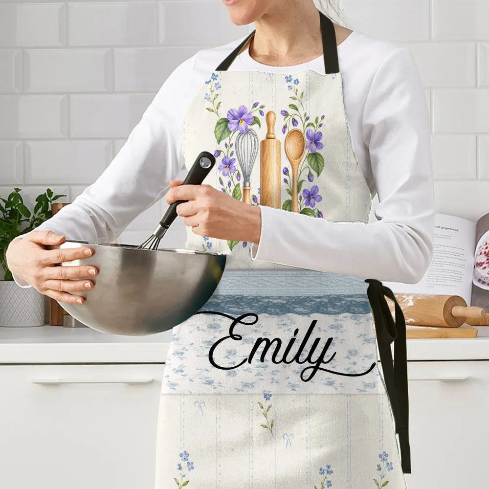 Personalized Birth Month Flower Waterproof Apron, Vintage Kitchen Art, Creative Gift for Home Cooks