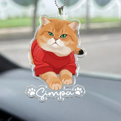 Acrylic Car Hanger with Custom Pet Art, Cute Rearview Mirror Accent, Creative Gift for Dog & Cat Lovers