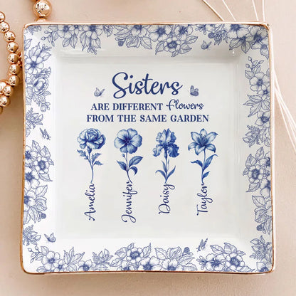 Personalized Sisters Jewelry Dish, Custom Floral Vanity Decor, Unique Gift for Sister, Sweet Daily Keepsake