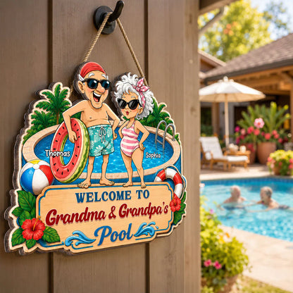 Personalized Wooden Sign, Welcome to Grandma & Grandpa's Pool, Unique Poolside Gift