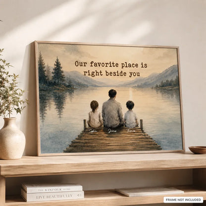Our Favorite Place Poster, Personalized Dad & Kids Lake Scene, Creative Family Gift