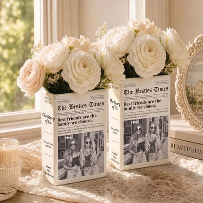 Personalized Ceramic Book Vase with Friends Posing Together, Family We Choose Quote, Creative Gift for Best Friend