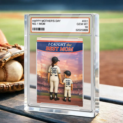 Personalized Baseball Mom Rectangle Acrylic Block Plaque, We Caught the Best Mom Stadium Scene, Unique Mother's Day Gift