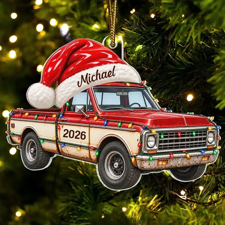 Personalized Acrylic Ornament, Festive Santa Hat Vehicle Keepsake, Creative Christmas Gift for Car & Bike Fans