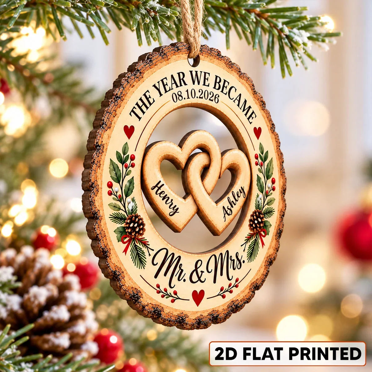 Personalized Wooden Ornament, The Year We Became Mr & Mrs, Warm Wedding Keepsake, Creative Gift for Newlyweds
