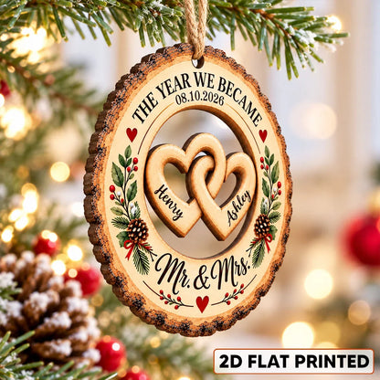 Personalized Wooden Ornament, The Year We Became Mr & Mrs, Warm Wedding Keepsake, Creative Gift for Newlyweds