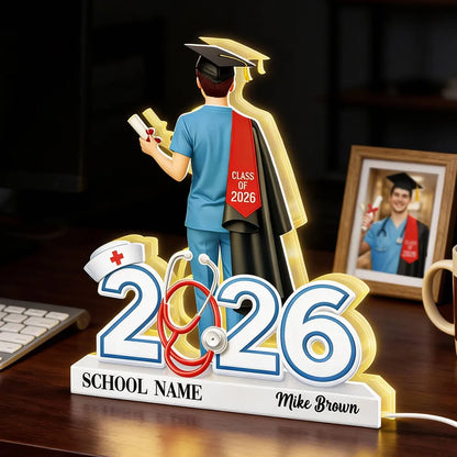Personalized Graduation Acrylic Light Box for Nurse Senior, Warm Glow Bedroom Lamp, Unique Keepsake Gift