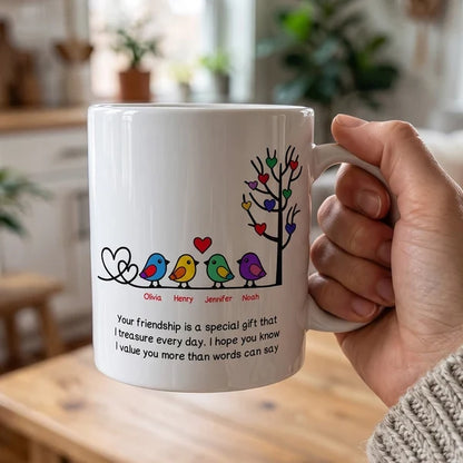 Your Friendship Is a Special Gift Personalized Mug, Heartwarming Bird Art, Creative Gift for a Friend