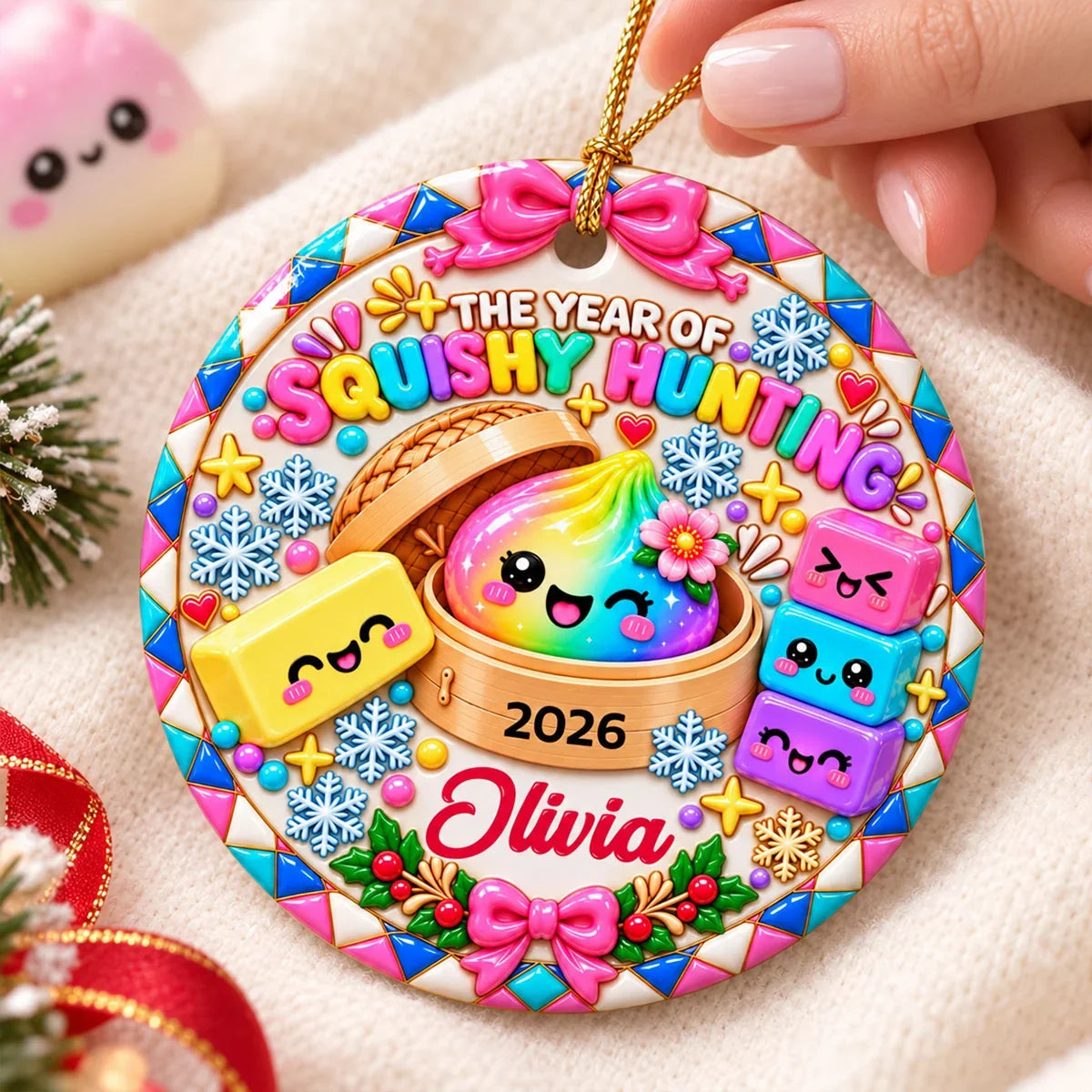 Personalized Ceramic Ornament, Colorful Squishy Hunting Keepsake, Unique Christmas Gift for Daughter