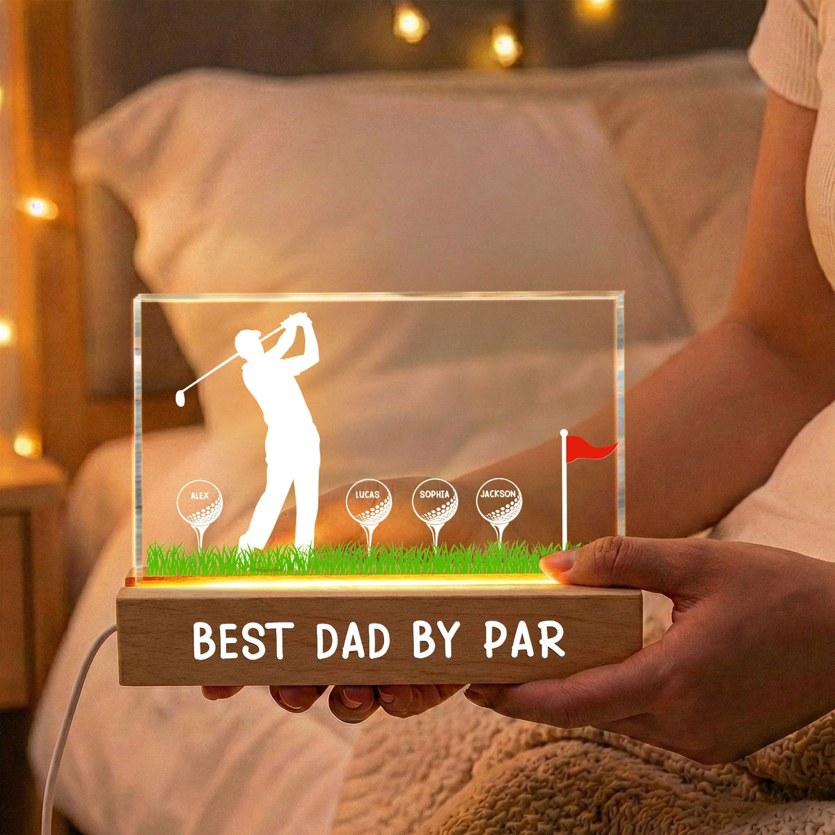 Best Dad by Par Block LED Light Plaque, Warm Golf Glow, Personalized Creative Gift for Dad