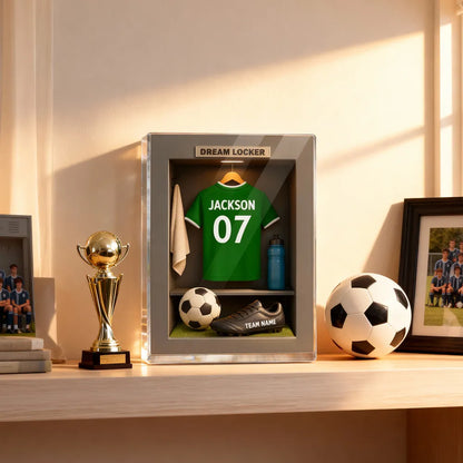 Rectangle Acrylic Block Plaque Personalized Dream Locker Soccer Jersey Scene, Sentimental Display Gift for Soccer Lovers and Families