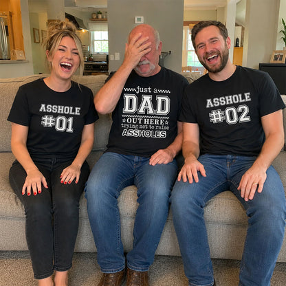 Sarcastic Family Classic Tee, Personalized Unique Creative Gift for Laughing Dad & Son, Bold Black Style