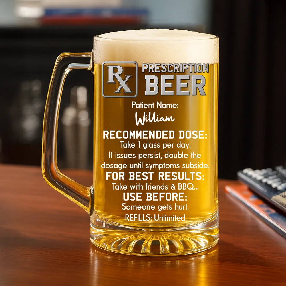 Custom Handled Beer Glass, Double Dose Beer Joke for Warm Bar Nights, Unique Creative Gift for Beer Lovers