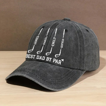 Washed Denim Baseball Cap, Best Dad By Par Golf Clubs, Creative Gift for Dad's Everyday Wear