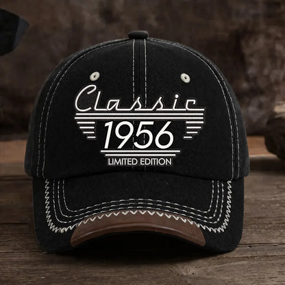 Personalized Leather Brim Cotton Cap, Black Vintage Classic Style, Unique Gift for Dad