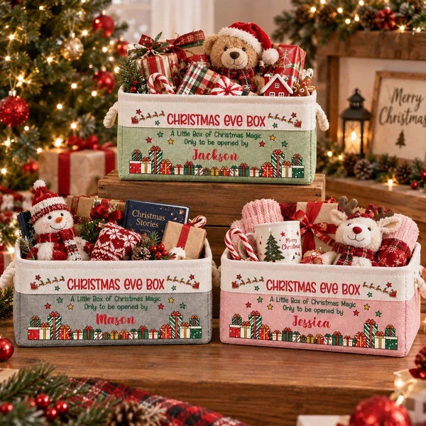 Personalized Rope Basket, Christmas Eve Box with Festive Gift Art, Unique Gift for Kids and Families
