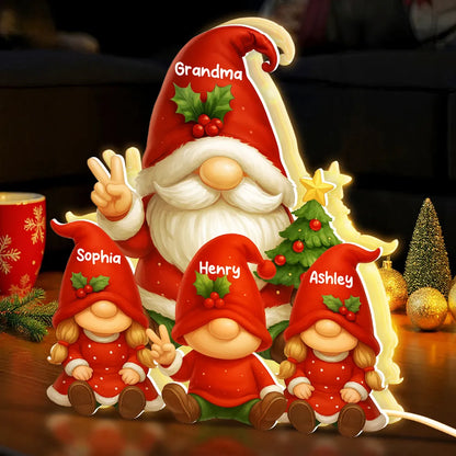 Personalized Acrylic Light Box for Grandma with Grandkids Gnomes, Cozy Christmas Decor & Unique Holiday Gift