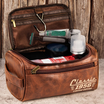 Personalized Leather Toiletry Bag With Changeable Year, Unique Creative Gift for Dad or Husband