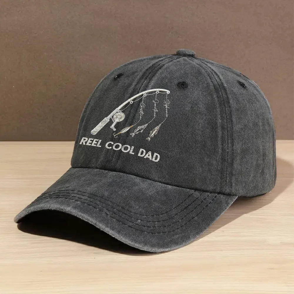 Washed Denim Baseball Cap for Dad, Personalized Fishing Keepsake, Creative Gift with Vintage Look