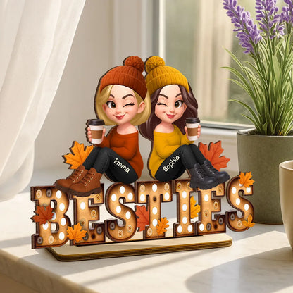 Personalized Wooden Plaque for Sisters, Autumn Theme, Perfect Gift for Best Friends