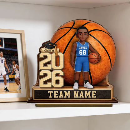 Personalized 2-Layer Wooden Plaque Basketball Graduation Keepsake With Player & Class Year - Unique Gift For Son or Daughter